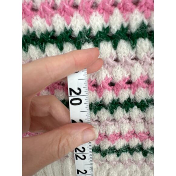 Zara Sweater Womens Small Pink Striped Green Open Knit Short Sleeve Soft Cozy - Picture 7 of 8